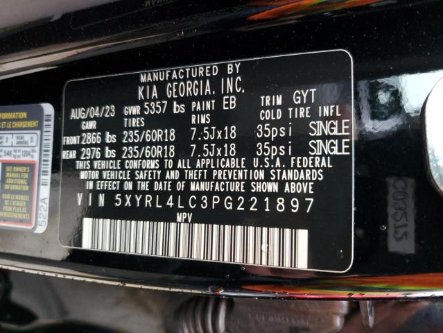 5XYRL4LC3PG221897 - 2023 KIA SORENTO S BLACK photo 13