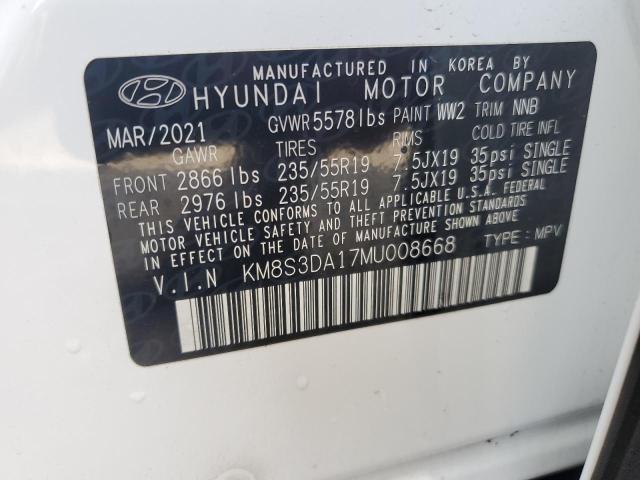 KM8S3DA17MU008668 - 2021 HYUNDAI SANTA FE SEL PREMIUM WHITE photo 13