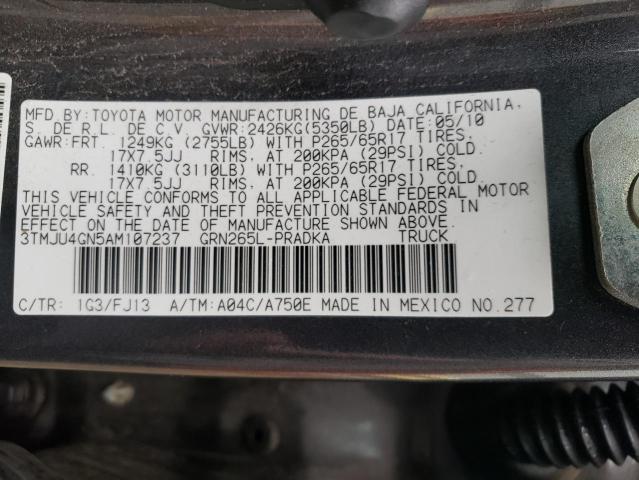 3TMJU4GN5AM107237 - 2010 TOYOTA TACOMA DOUBLE CAB PRERUNNER GRAY photo 12