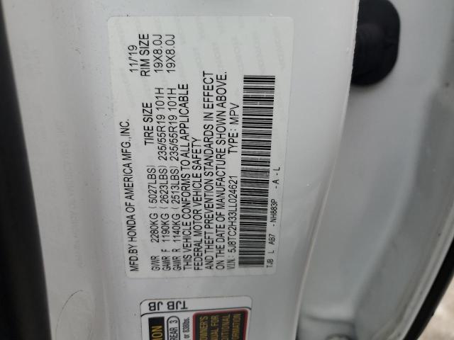 5J8TC2H33LL024621 - 2020 ACURA RDX WHITE photo 12