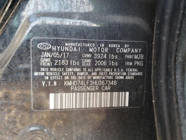 KMHD74LF3HU367348 - 2017 HYUNDAI ELANTRA SE BLACK photo 12