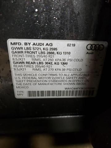 WA1C4AFY3K2070260 - 2019 AUDI SQ5 PRESTIGE GRAY photo 12