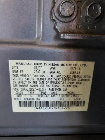 1N4AL21E57N431275 - 2007 NISSAN ALTIMA 2.5 SILVER photo 12