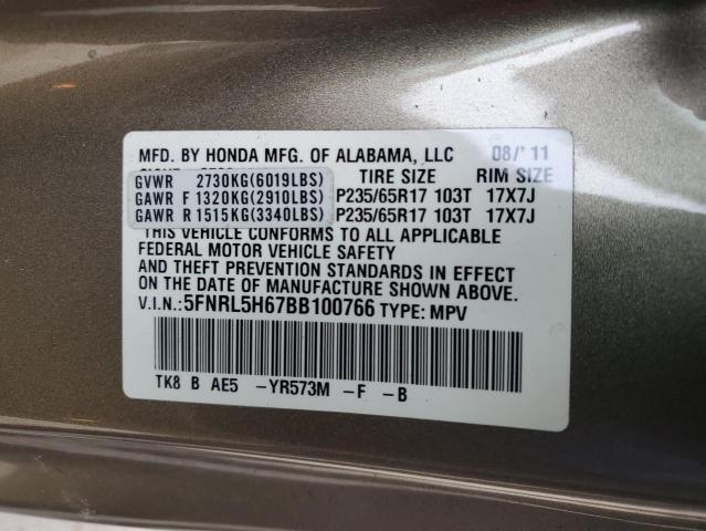 5FNRL5H67BB100766 - 2011 HONDA ODYSSEY EXL TAN photo 13