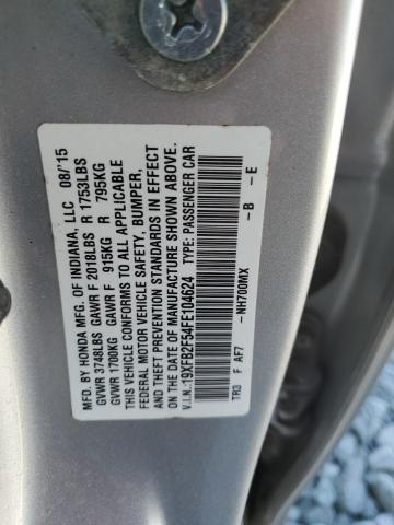 19XFB2F54FE104624 - 2015 HONDA CIVIC LX SILVER photo 12