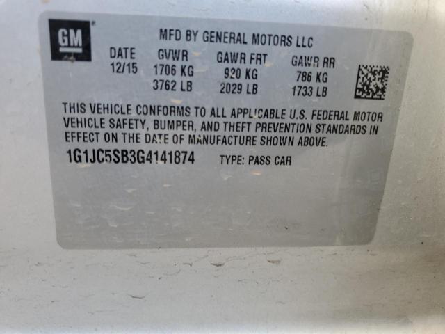 1G1JC5SB3G4141874 - 2016 CHEVROLET SONIC LT SILVER photo 12