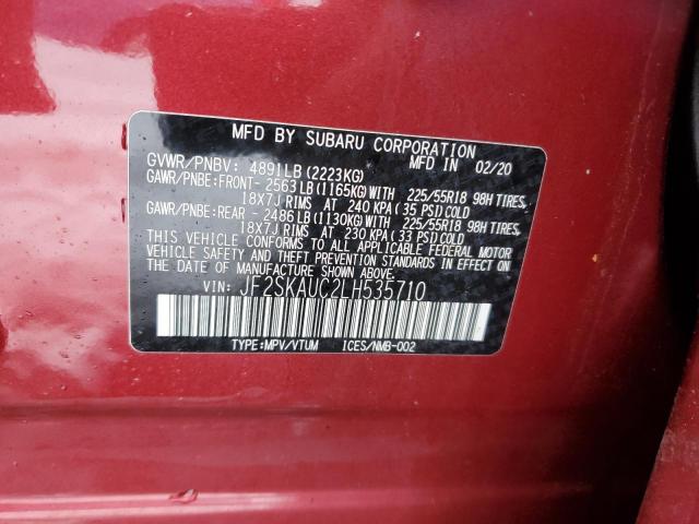 JF2SKAUC2LH535710 - 2020 SUBARU FORESTER LIMITED RED photo 13