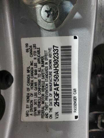 2HGFA1F50AH302337 - 2010 HONDA CIVIC LX SILVER photo 12