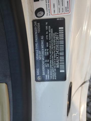 WBAEK73435B323877 - 2005 BMW 645 CI AUTOMATIC 白色 照片 12