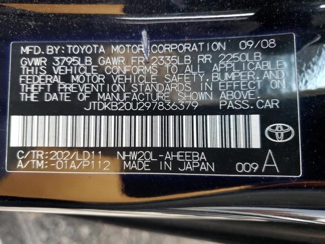 JTDKB20U297836379 - 2009 TOYOTA PRIUS BLACK photo 12