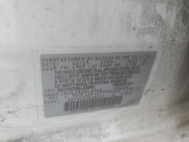 3N1CN8DV9LL835852 - 2020 NISSAN VERSA S WHITE photo 12