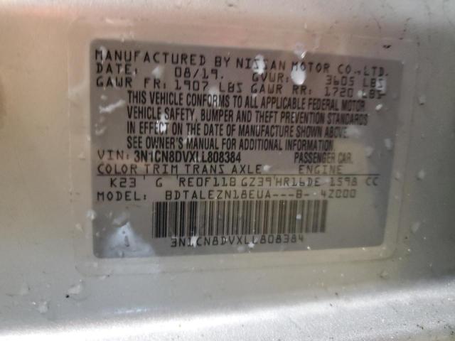 3N1CN8DVXLL808384 - 2020 NISSAN VERSA S SILVER photo 13