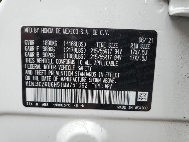 3CZRU6H51MM751362 - 2021 HONDA HR-V EX WHITE photo 13