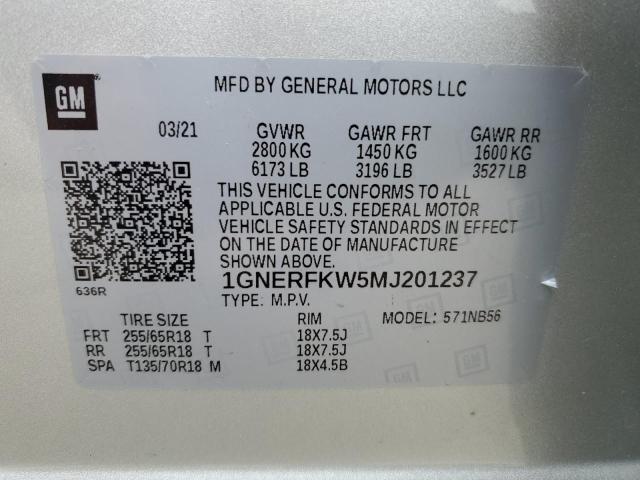 1GNERFKW5MJ201237 - 2021 CHEVROLET TRAVERSE LS SILVER photo 14