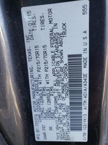 5TFTX4CN4FX056692 - 2015 TOYOTA TACOMA ACCESS CAB ნაცრისფერი ფოტო 12