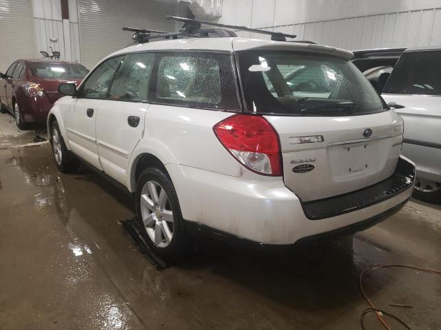 4S4BP61C686323747 - 2008 SUBARU OUTBACK 2.5I WHITE photo 2