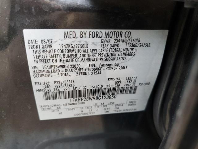 1FAHP28W98G123050 - 2008 FORD TAURUS LIMITED CHARCOAL photo 12