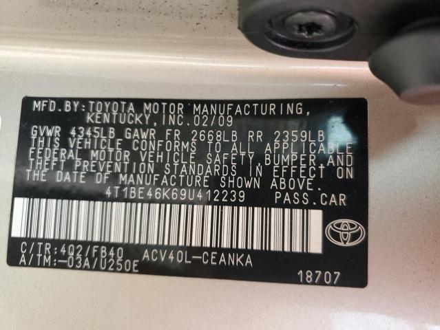 4T1BE46K69U412239 - 2009 TOYOTA CAMRY BASE CREAM photo 12