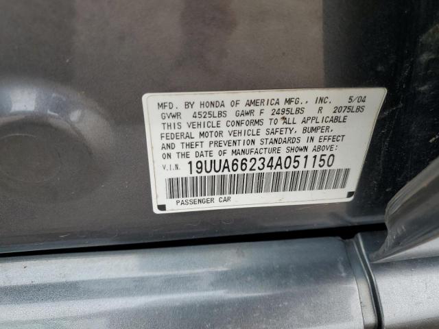 19UUA66234A051150 - 2004 ACURA TL GRAY photo 12