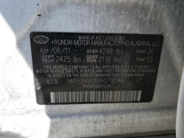 5NPEB4AC0BH278046 - 2011 HYUNDAI SONATA GLS WHITE photo 12