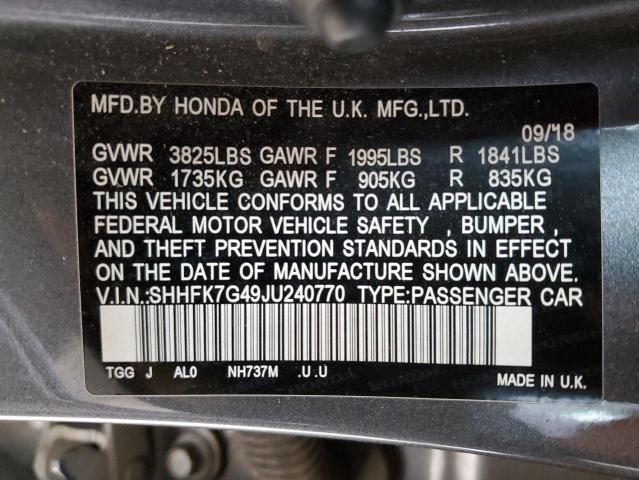 SHHFK7G49JU240770 - 2018 HONDA CIVIC SPORT 灰色 照片 13
