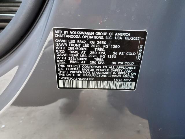 1V2KE2CA6NC224758 - 2022 VOLKSWAGEN ATLAS CROS 灰色 照片 14