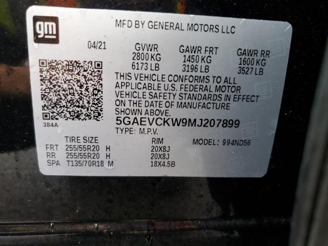 5GAEVCKW9MJ207899 - 2021 BUICK ENCLAVE AVENIR შავი ფოტო 13