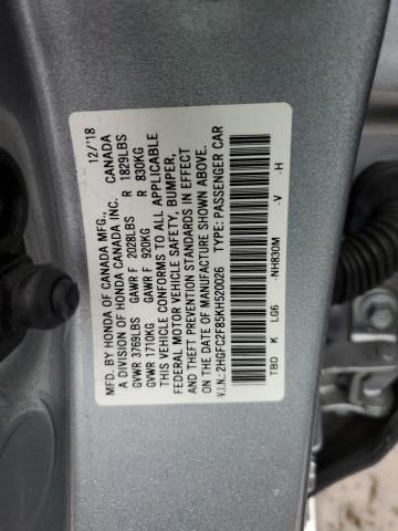 2HGFC2F85KH520026 - 2019 HONDA CIVIC SPORT SILVER photo 12