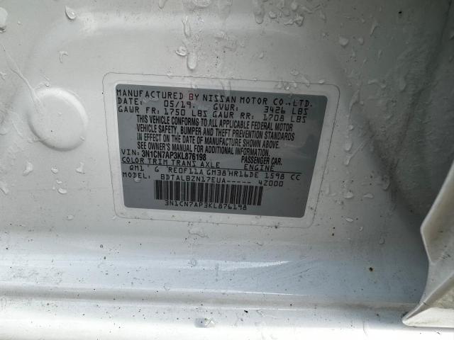 3N1CN7AP3KL876198 - 2019 NISSAN VERSA S WHITE photo 9