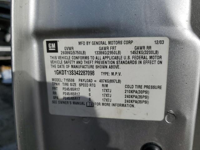 1GKDT13S342287098 - 2004 GMC ENVOY SILVER photo 13