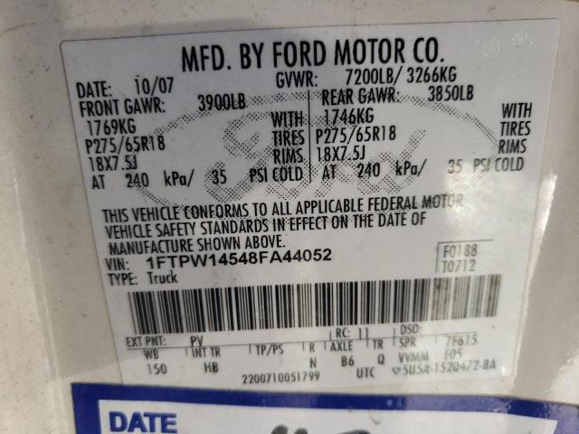 1FTPW14548FA44052 - 2008 FORD F150 SUPERCREW WHITE photo 12