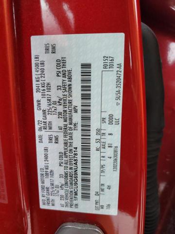 1FMCU9G69NUA87814 - 2022 FORD ESCAPE SE RED photo 12