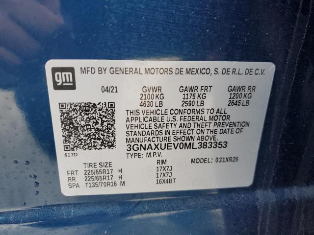 3GNAXUEV0ML383353 - 2021 CHEVROLET EQUINOX LT BLUE photo 13