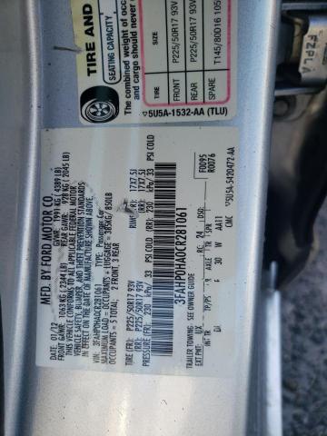 3FAHP0HA0CR281061 - 2012 FORD FUSION SE SILVER photo 12