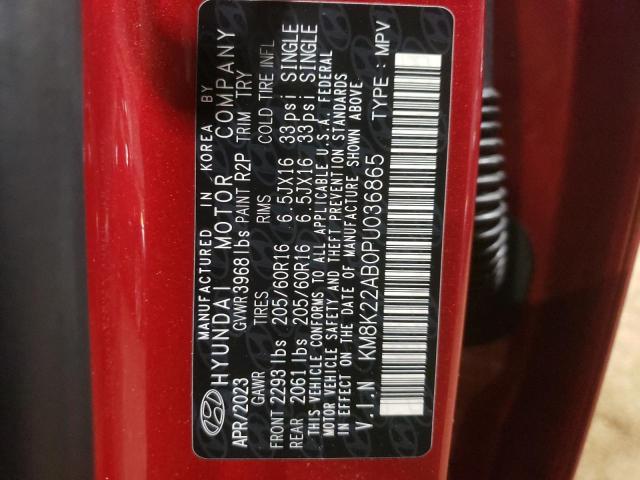 KM8K22AB0PU036865 - 2023 HYUNDAI KONA SE RED photo 12