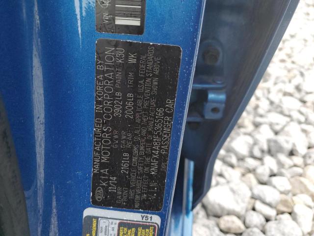 KNAFX4A81F5365166 - 2015 KIA FORTE EX BLUE photo 12