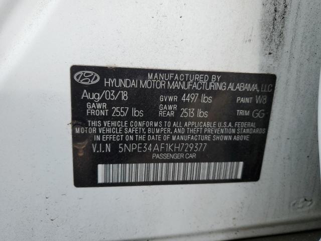 5NPE34AF1KH729377 - 2019 HYUNDAI SONATA LIMITED WHITE photo 12