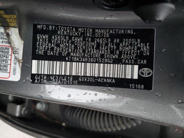 4T1BK36B36U152963 - 2006 TOYOTA AVALON XL GRAY photo 12