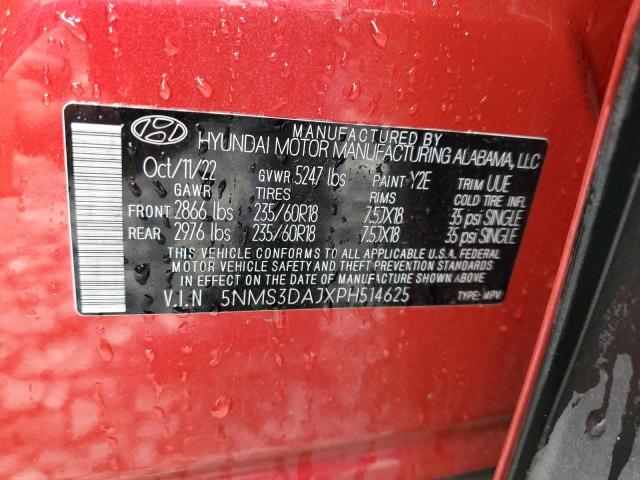 5NMS3DAJXPH514625 - 2023 HYUNDAI SANTA FE SEL PREMIUM RED photo 12