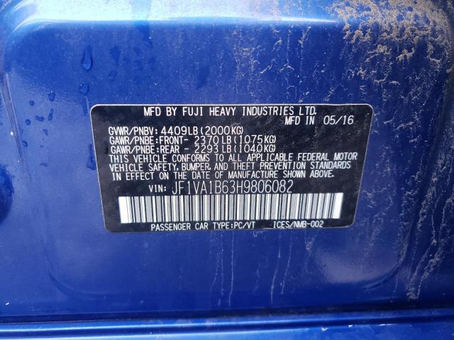 JF1VA1B63H9806082 - 2017 SUBARU WRX BLUE photo 12