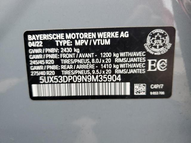 5UX53DP09N9M35904 - 2022 BMW X3 XDRIVE30I GRAY photo 14