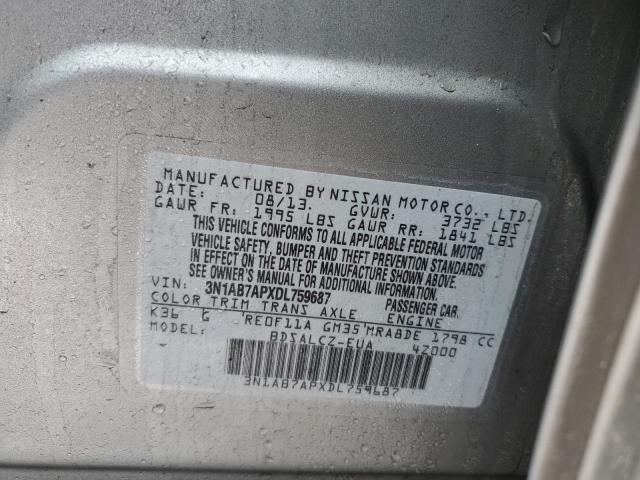 3N1AB7APXDL759687 - 2013 NISSAN SENTRA S GRAY photo 12