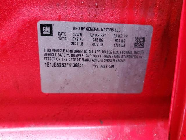 1G1JG5SB3F4136841 - 2015 CHEVROLET SONIC RS RED photo 12