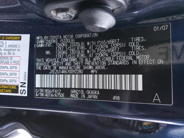 JTEZU14R670092280 - 2007 TOYOTA 4RUNNER SR5 BLUE photo 14