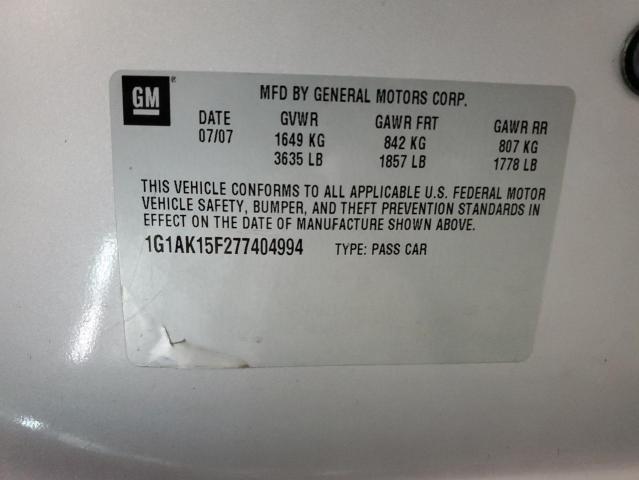 1G1AK15F277404994 - 2007 CHEVROLET COBALT LS SILVER photo 12