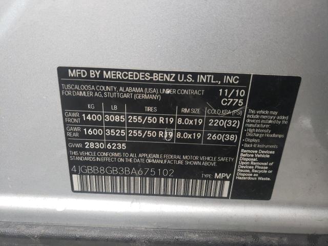 4JGBB8GB3BA675102 - 2011 MERCEDES-BENZ ML 350 4MATIC SILVER photo 13