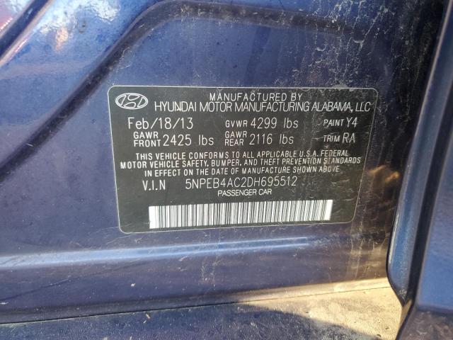 5NPEB4AC2DH695512 - 2013 HYUNDAI SONATA GLS BLUE photo 12