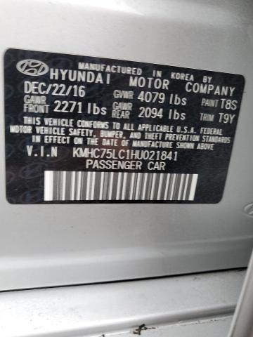 KMHC75LC1HU021841 - 2017 HYUNDAI IONIQ SEL SILVER photo 12