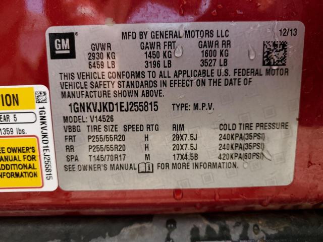 1GNKVJKD1EJ255815 - 2014 CHEVROLET TRAVERSE LTZ RED photo 13