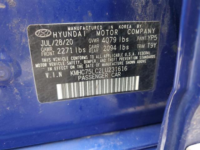 KMHC75LC2LU231616 - 2020 HYUNDAI IONIQ SE BLUE photo 13